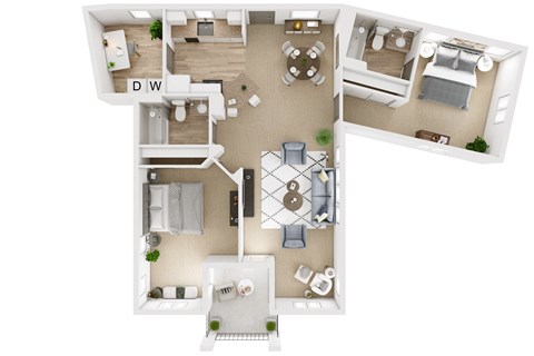Floor plan for 2 beds, 2 baths, 1266 sqft